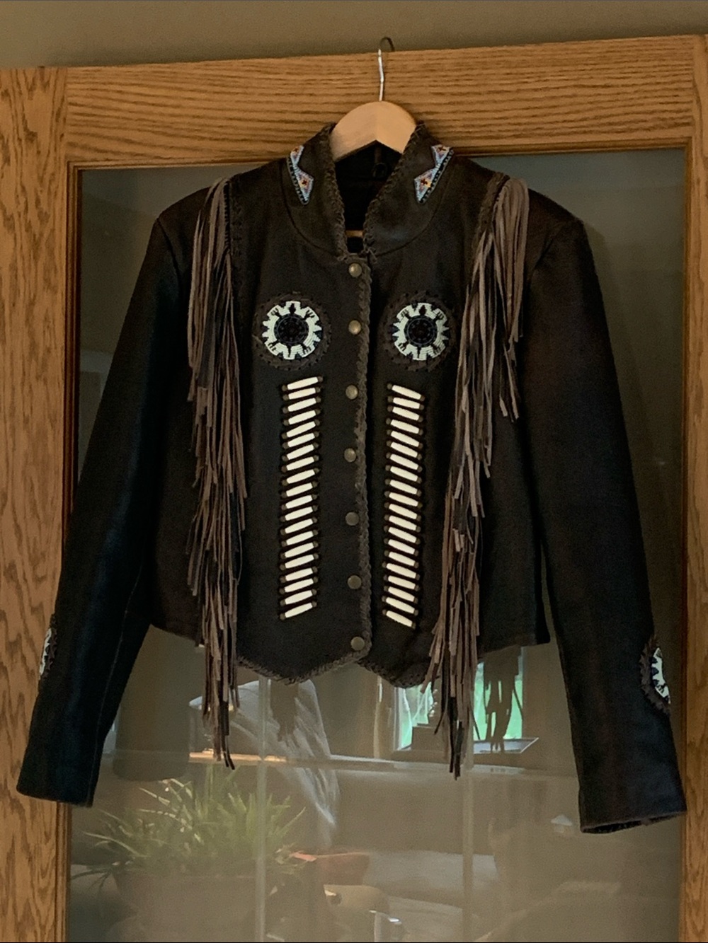 Brown Beaded Fringe Leather fully Lined Jacket with Western Feel
